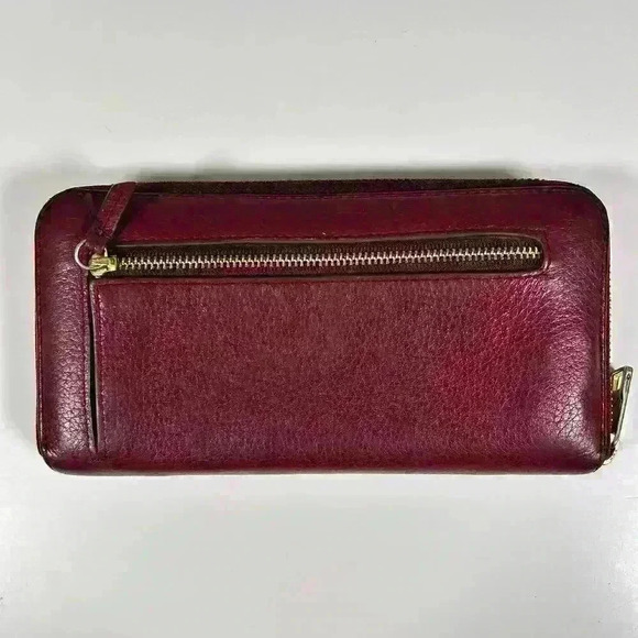 FOSSIL Burgundy Leather Zip Around Wallet Multi Compartment Classic Everyday - Picture 3 of 9